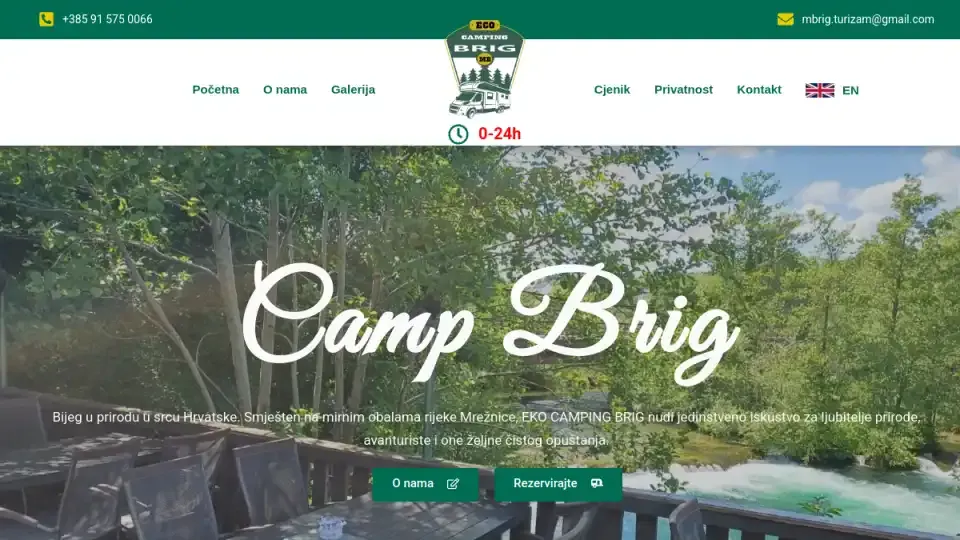 Prikaz web stranice Eko Kamp Odmorište Brig — ekokampodmoristebrig.hr