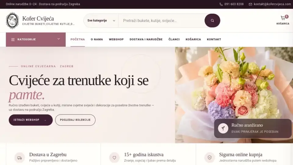 Prikaz web stranice Kofer Cvijeća