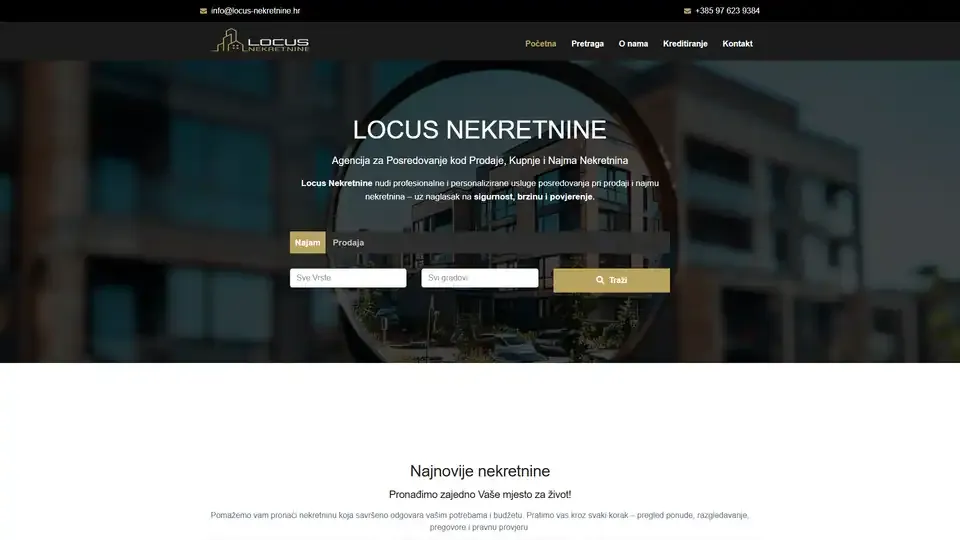 Prikaz web stranice Locus Nekretnine — locus-nekretnine.hr