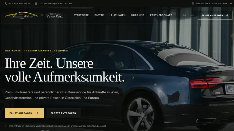 Prikaz web stranice Limousinen Malinovic — malinovic.eu