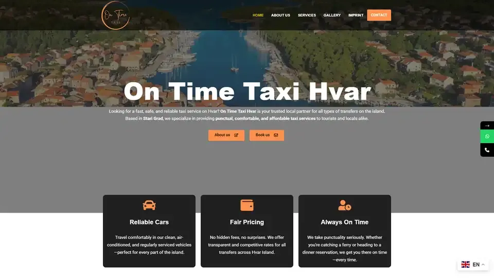 Prikaz web stranice On Time Taxi Hvar — ontimetaxihvar.hr