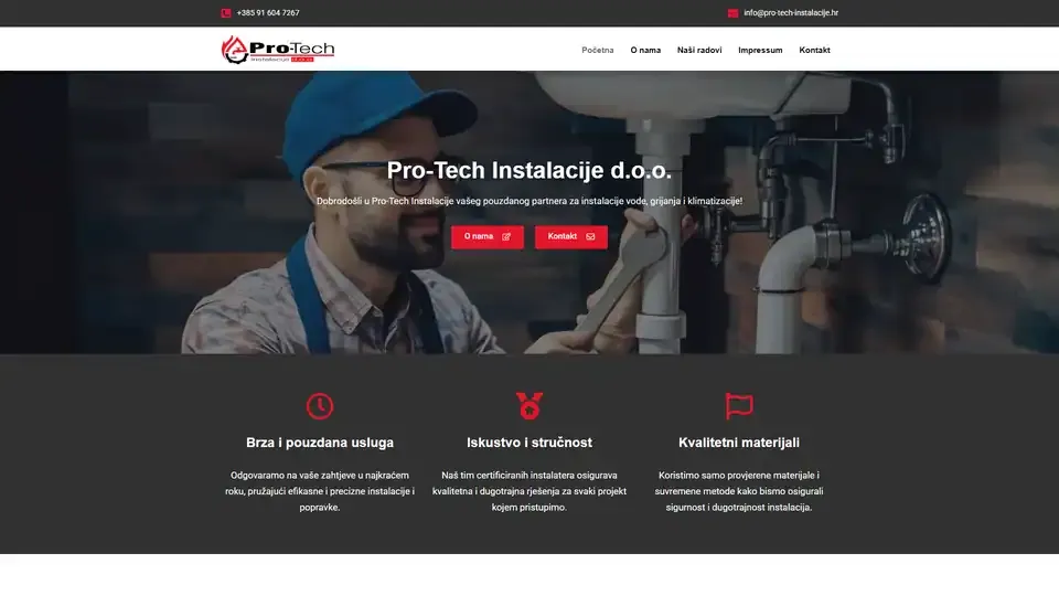 Prikaz web stranice Pro Tech Instalacije — pro-tech-instalacije.hr