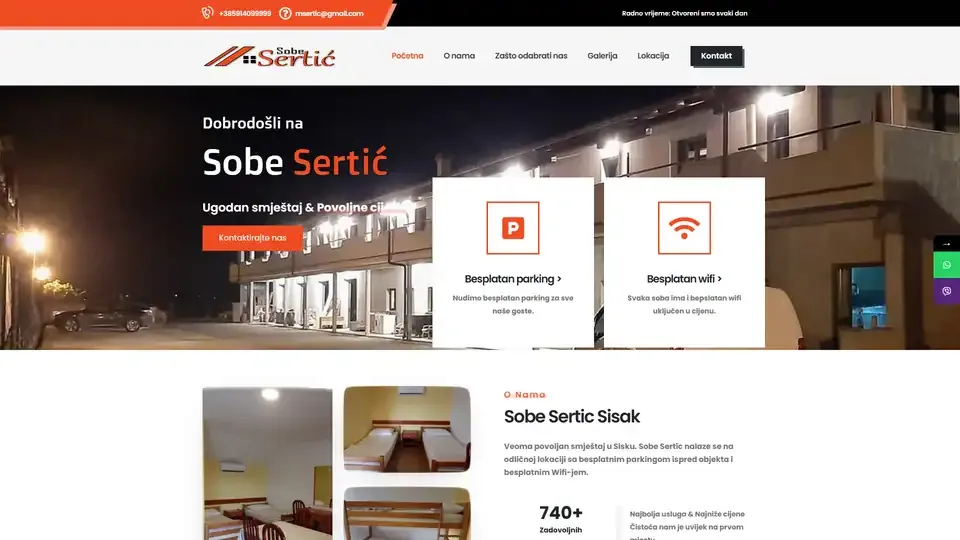 Prikaz web stranice Sobe Sertić — sobesertic.com