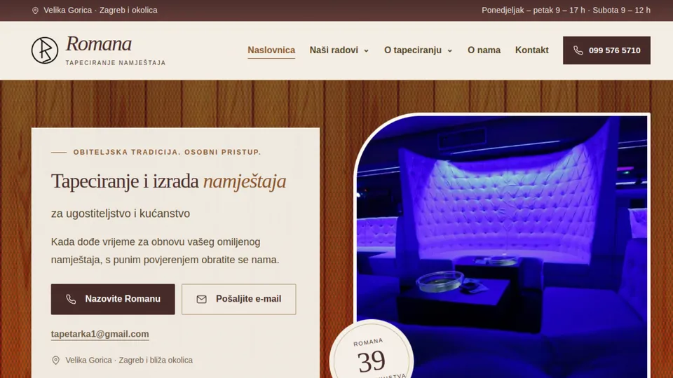 Prikaz web stranice Tapeciranje namještaja Romana