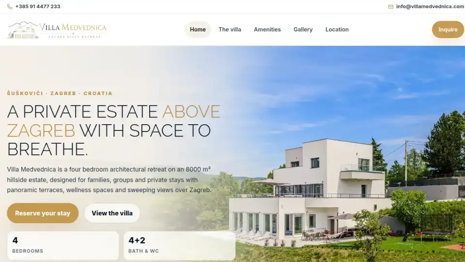 Prikaz web stranice Villa Medvednica
