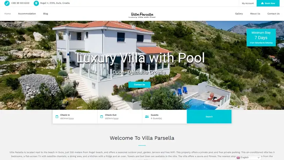 Prikaz web stranice Villa Parsella — villaparsella.com