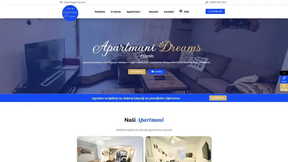Prikaz web stranice Zagreb Apartmani — zagrebapartmani.com
