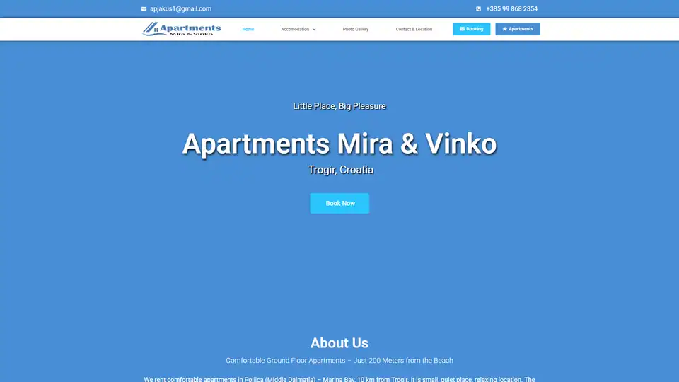 Screenshot websites Apartments Miravinko – apartments-miravinko.com