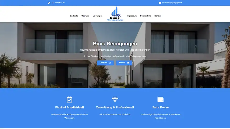 Screenshot websites Binic Reinigungen – binic-reinigungen.ch