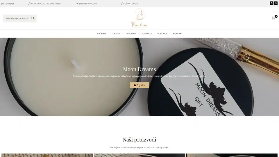 Screenshot websites Moondreams – moondreams.hr