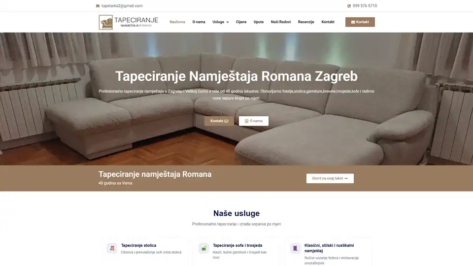 Screenshot websites Tapeciranjenamjestajazagreb – tapeciranjenamjestajazagreb.com