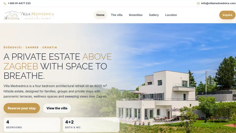 Screenshot web stranice Villa Medvednica - villamedvednica.com