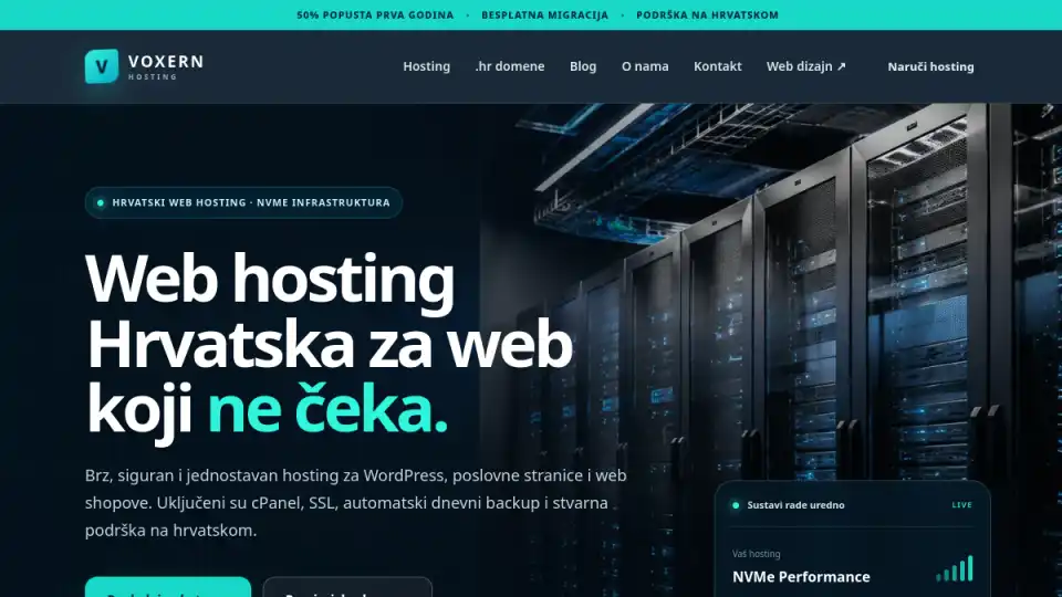 Screenshot web stranice Voxern Hosting - voxern.hr